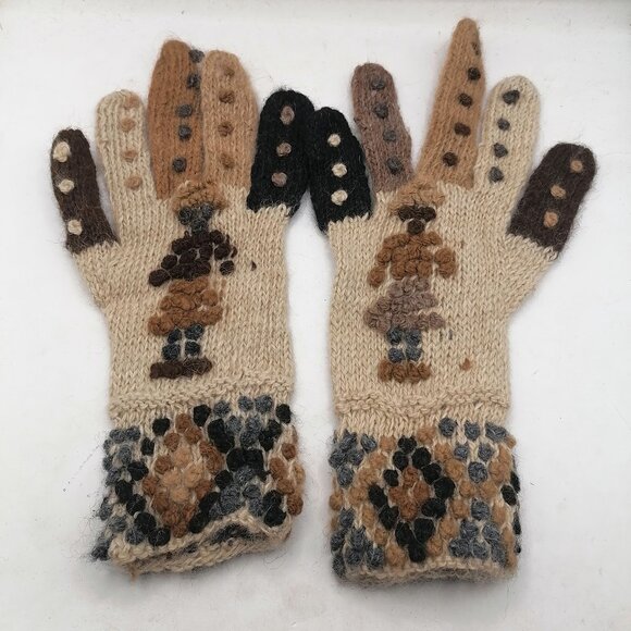 Peruvian Knitted Alpaca Wool Gloves Warm Winter - Picture 1 of 8